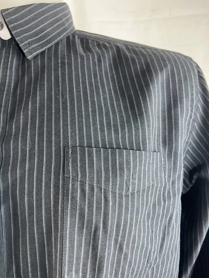 Camisa de vestir para hombre grande y alta George a rayas con botones talla 3XL negra usada en excelente estado Foto 4 de 4