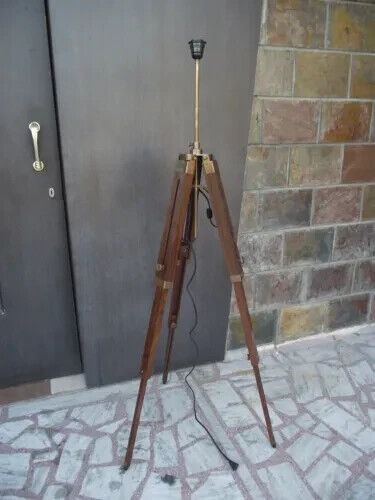 TRIPOD FLOOR LAMP STAND ANTIQUE WOOD ANTIQUE LAMP HOME AND DECOR FLOOR LAMP - Picture 3 of 7