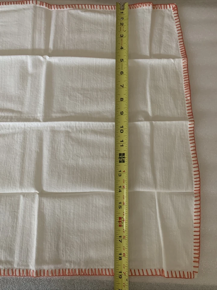 NEW White Cotton Table Napkins Cream With Orange Stitch Edge Pack of 4 - Image 4 of 4