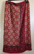 Sag Harbor Petite Skirt 12P Red Gold Geometric Maxi Long Pull On Lightweight