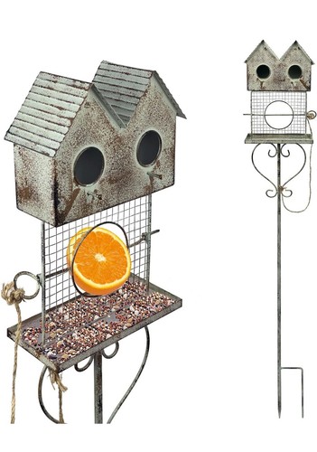 47.5” Bird House Feeder Stake Outdoor, Metal Fruit Wild Bird Feeders Double-