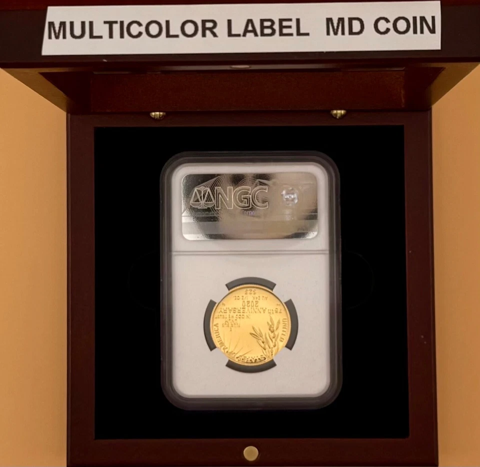 2020 End of World War II 75th Anniv. W $25 Gold Medal PF70 FDOI MULTICOLOR LABEL - Image 4 of 4