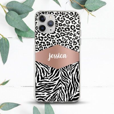 Custom Name Animal Leopard Zebra Case For iPhone X SE 11 12 13 14 15 Pro Max XR