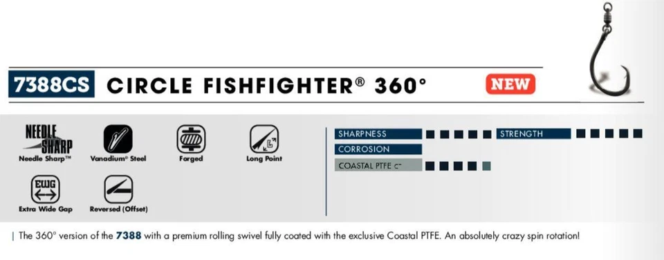 AMI DA PESCA VMC 7388 CS CIRCLE CON GIRELLA DRIFTING TRAINA TONNO OCCHIELLO TUNA - Immagine 2 di 3