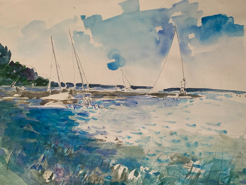 MAURICE GENIS (1925-2013) SCENE ANIMEE VOILES AU BASSIN D'ARCACHON SIGNEE (3) - Picture 7 of 11