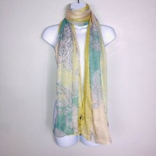 2 Chic Women Scarf Big Over Sized Gold Green Paisley Shawl Wrap Spring Chic NEW