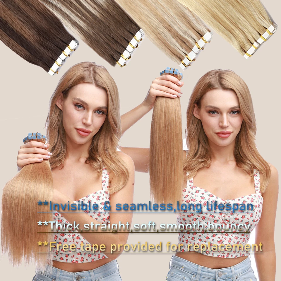 THICK 60PCS-150G Tape in 100% Real Remy Human Hair Extensions Skin Weft BLONDE L - Image 2 of 4