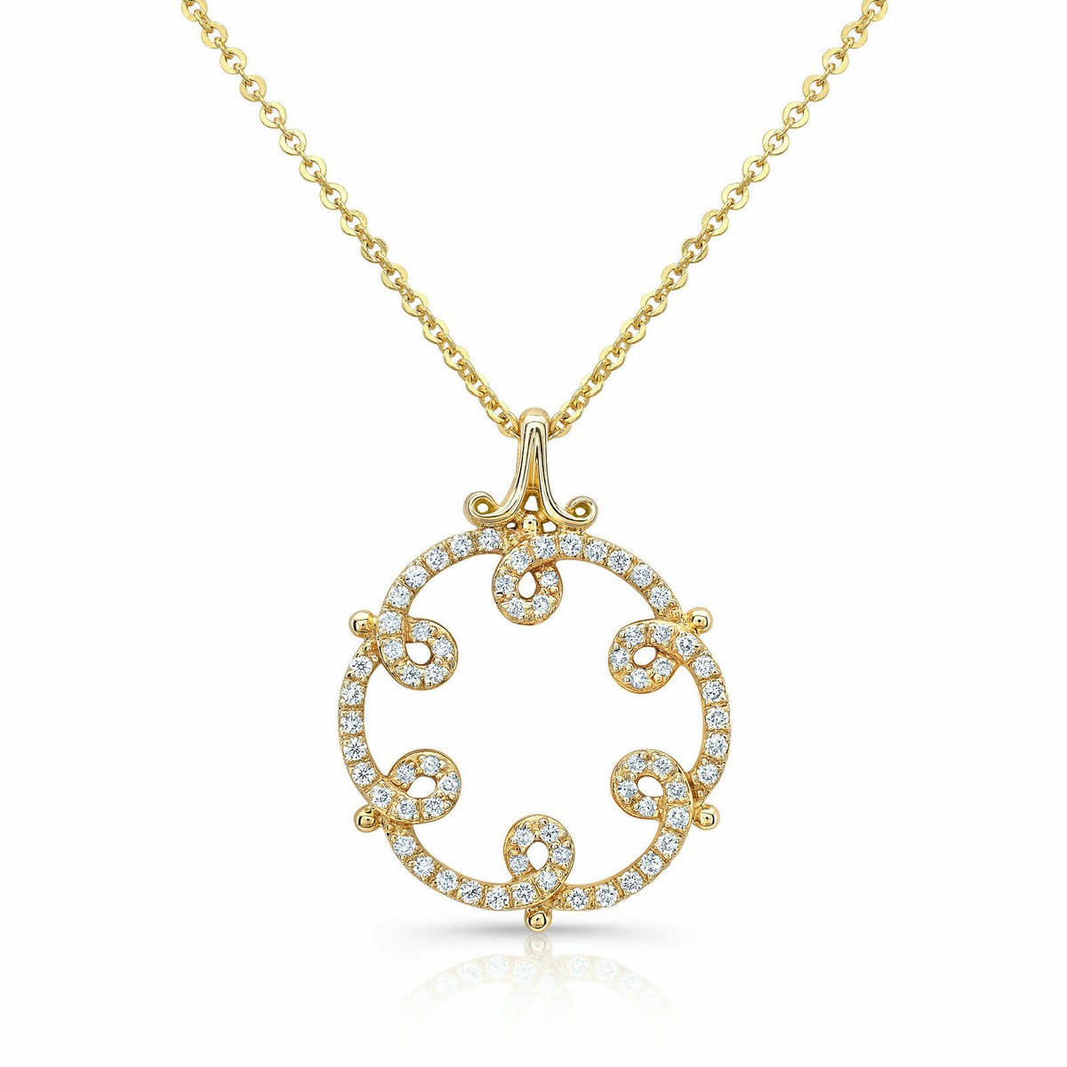 14K Yellow Gold Round Diamond Circle Pendant Necklace Womens