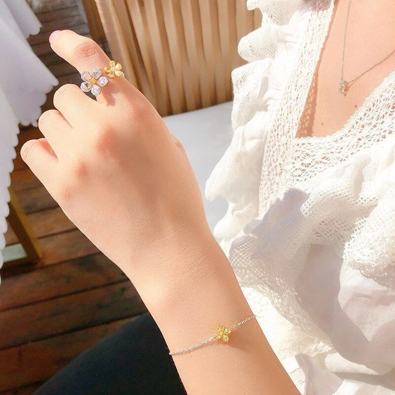 Кольца с цирконием цветочные регулируемые стильные кольца большое маленькое кольцо женские ювелирные изделия - Изображение 4 из 4