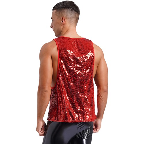 Blusa para Hombres Lentejuelas Camisetas sin Mangas Ajustadas Camiseta Interior Vacaciones Top Chaleco de Verano - Imagen 11 de 54