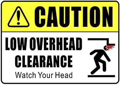 LEETPRINTS Caution Low Overhead Clearance Watch Your Head | Laminated Vinyl Decal Sticker