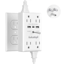 Wall Outlet Extender with Screw 8 Way Outlets with 1680J Surge Protected Mult...