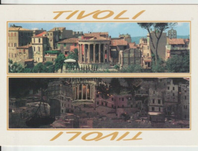 TIVOLI, ITALIEN - DIE ZWEI TEMPEL FARBIGE POSTKARTE