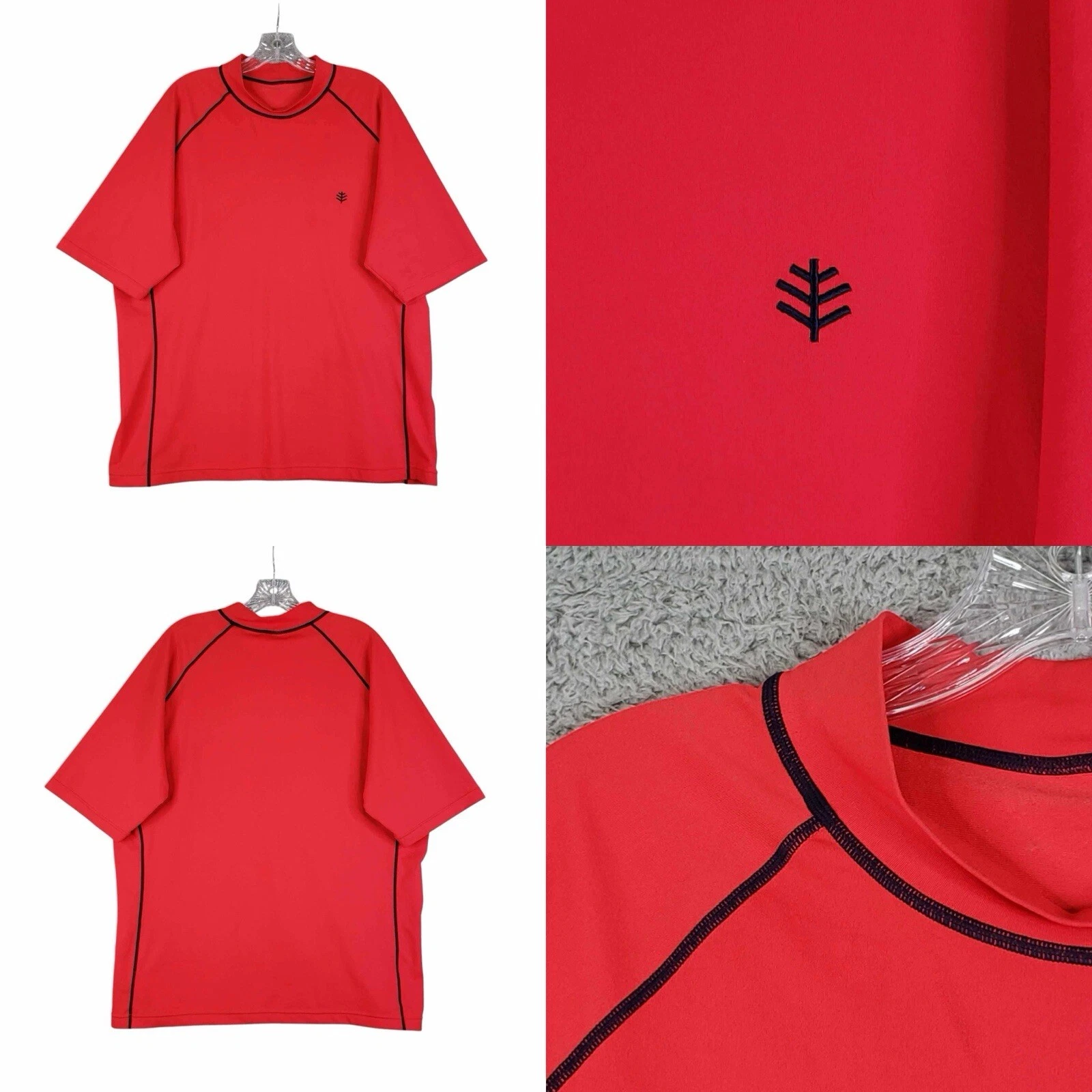 Coolibar Shirt Men's Size Large L Red Short Sleeve Mock Neck UPF Swim