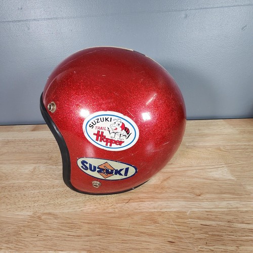 Vintage ASC FURY 400 Open-Face Motorcycle Helmet Red Metal Flake - Picture 2 of 5