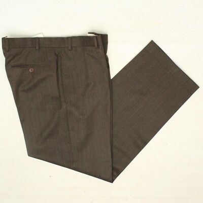 Brooks Brothers Mens Dress Pants 37x31 Dark Brown Twill Wool Flat Front  Trousers | eBay