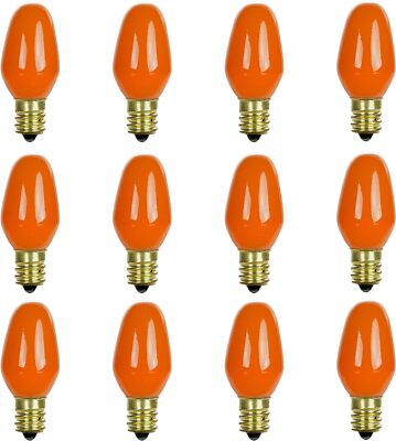 12Pack 7W C7 Light Bulb, Orange Glow, Dimmable Small Night Light, E12, 120V