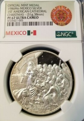 1986 MEXICO SILVER MEDAL FIRST AMERICAN CATHEDRAL NGC PF 67 ULTRA