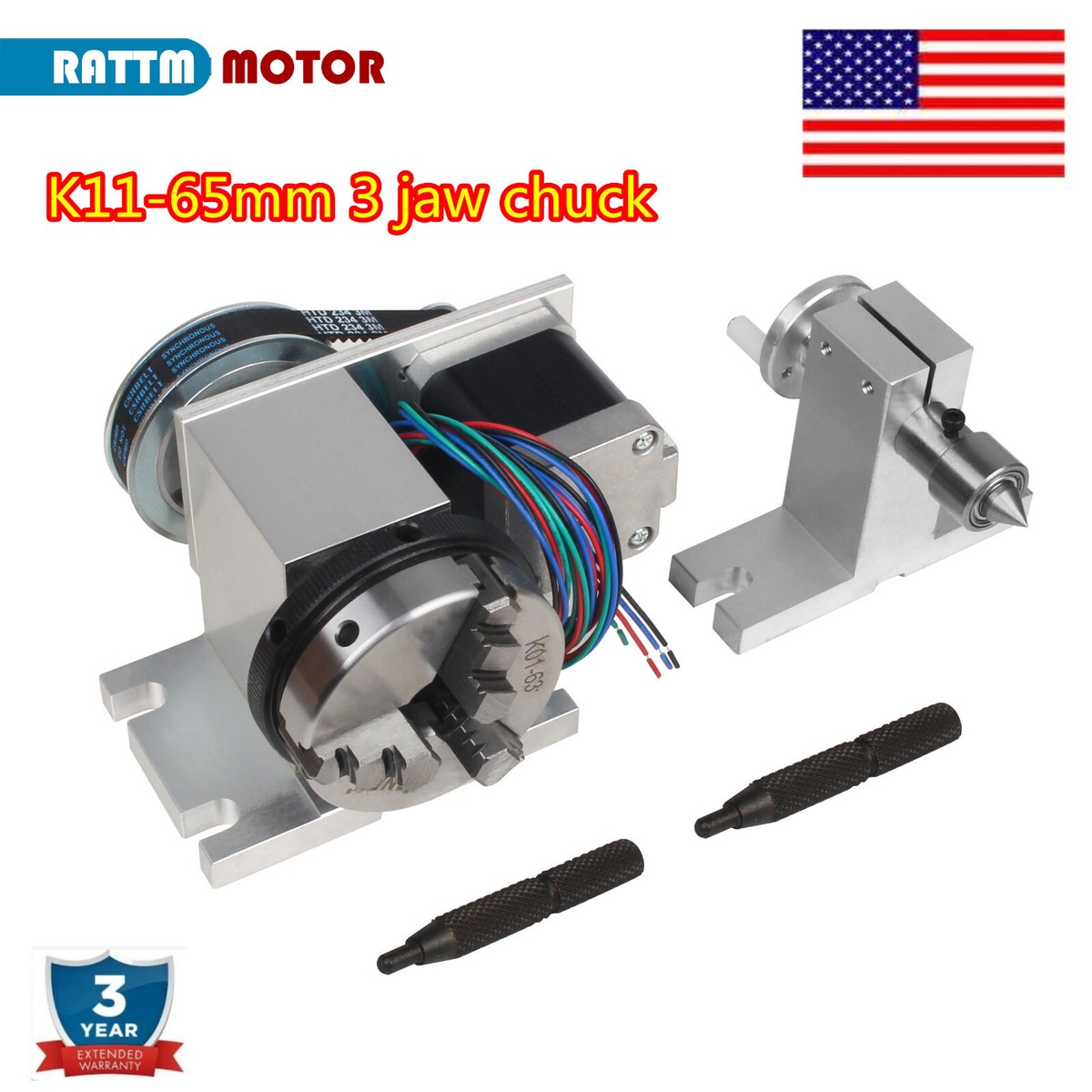 kncn様　スタッドレス　1/4 US】 CNC Router Rotary Table 4:1 Rotation 4th Axis 3 Jaw 65mm