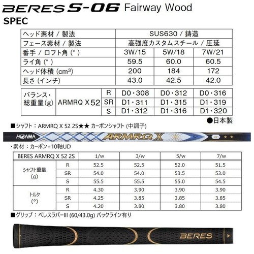 HONMA Golf Men Beres S-06 Fairway Wood 5W Club ARMRQ X 52 2S 2 Star Shaft S-Flex - Picture 8 of 8