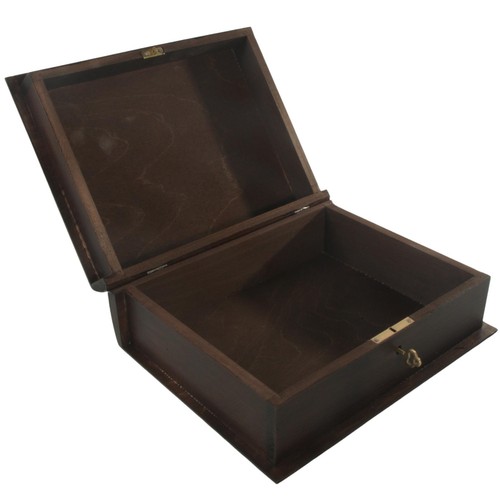 Hand-stained Deep Wooden Book Box Key Lockable Keepsake Jewellery Trinket Holder - Picture 3 of 33