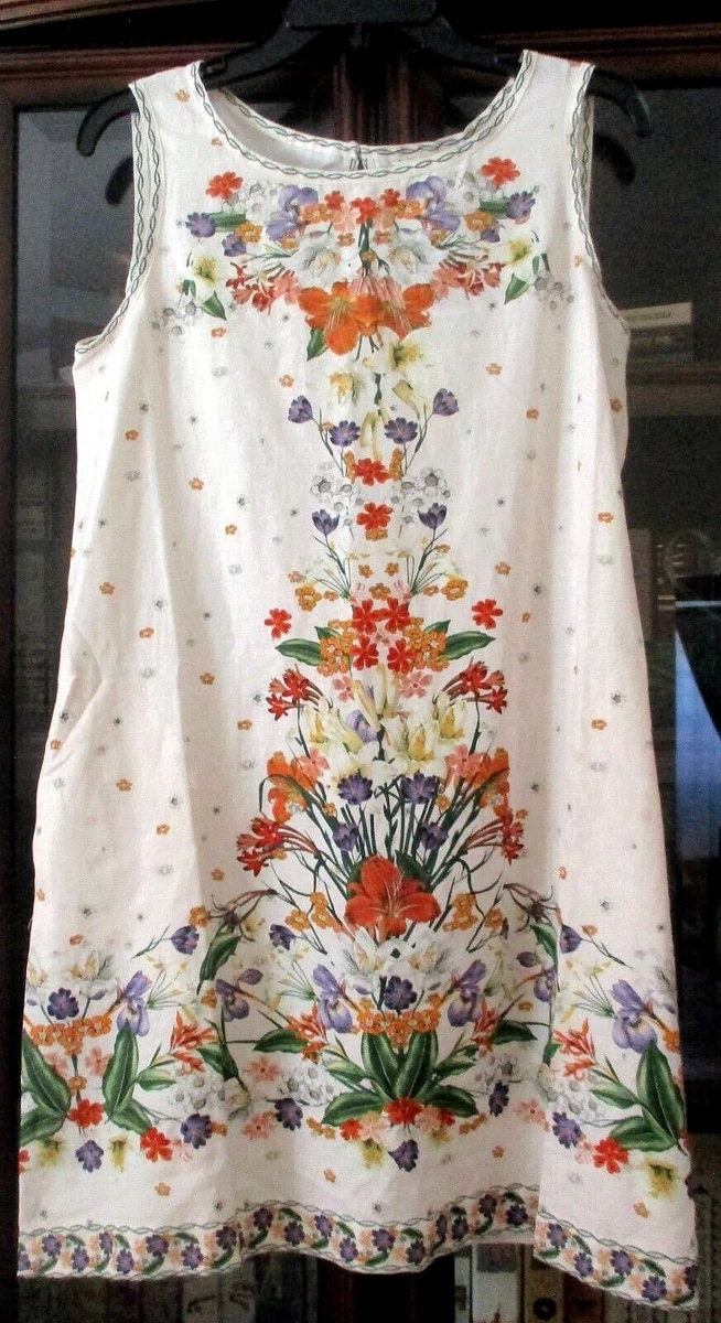 NWT $168 Max Studio London Linen Blend Ivory Floral Pockets A-Line Dress sz  S | eBay