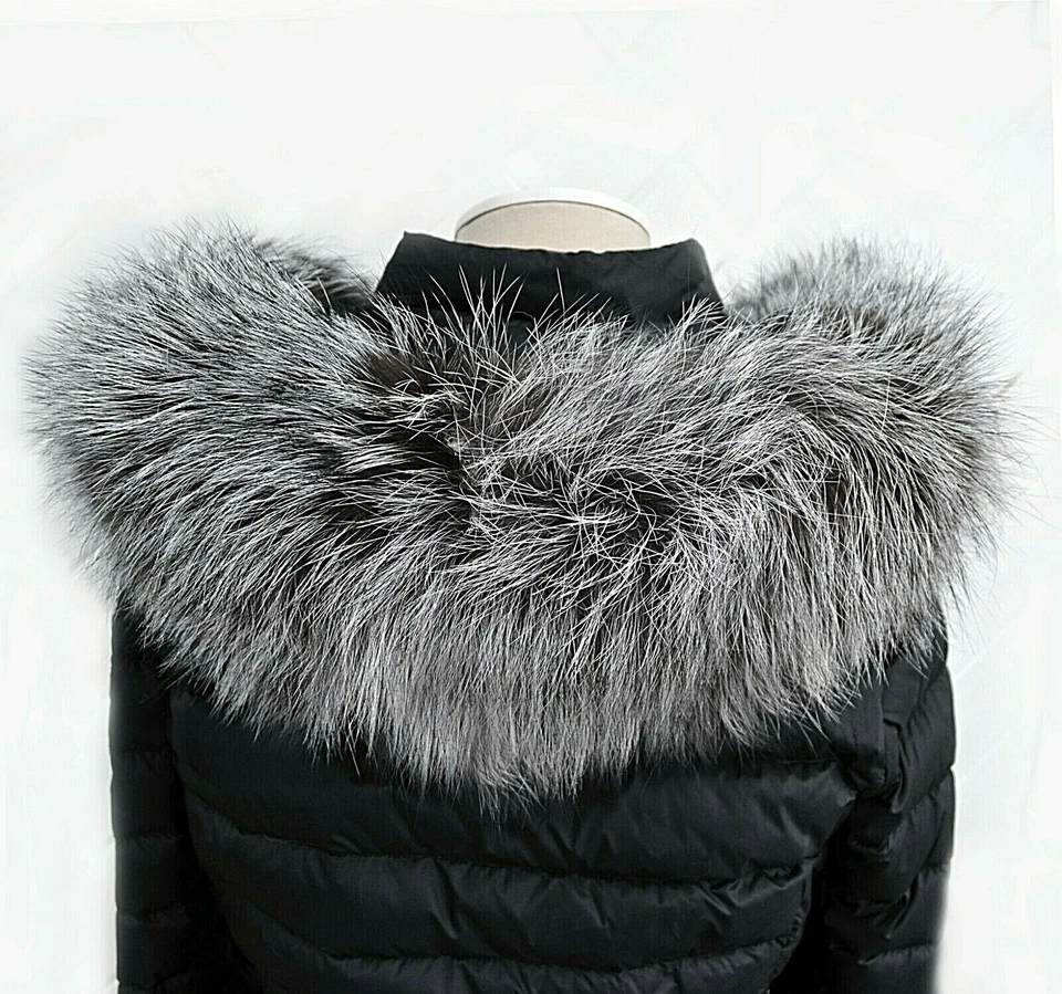 Borde de cuello de piel de zorro plateado real extra grande para reemplazo de capucha de abrigo 60 X 5 cm Foto 2 de 4