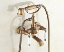 Antique Brass Wall Mount Clawfoot Bath Tub Faucet with Hand Shower Mixer Tap