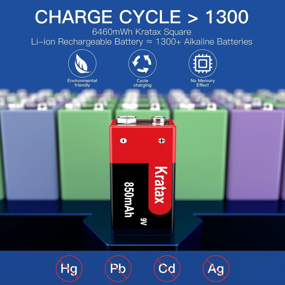 Lote de baterías recargables de iones de litio de 9V de 850 mAh y 4 ranuras USB 9 voltios Foto 3 de 4