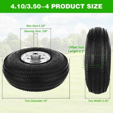 10" Pneumatic Wheel 4.10/3.50-4 Tire Wheels with 5/8" Bearings 2.2" Offset Hub