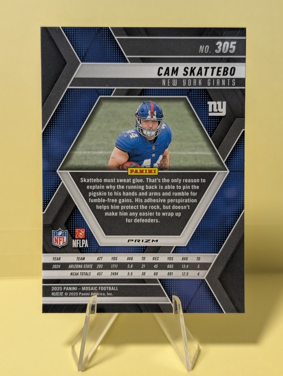 2025 Panini Mosaic Cam Skattebo RC Reactive Yellow Mosaic Prizm