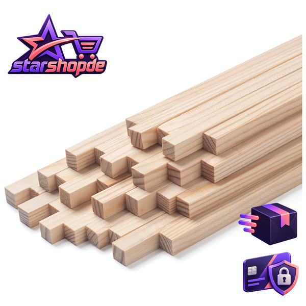Holzleisten HolzstäBe 8X8X380Mm 30 StüCk Bastelholz Natur Unfertig FüR Modellbau-image