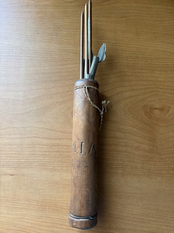 Antique Primitive wooden Knitting Needles Carved Holder Quiver? MIA 1922 Trench?