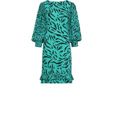 Scamp & Dude Ruffle Hem Blouson Sleeve Midi Dress Teal with Black Zebra & Lightn