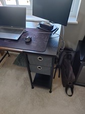 Industrial Computer Desk 120x50cm Dark Wood Top, Black Frame, 2 Drawers Shelf