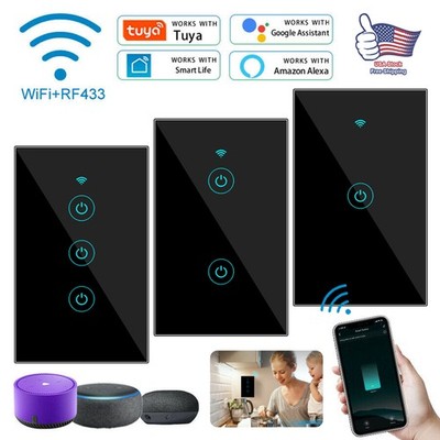 1/2/3 Gang WiFi Smart Wall Touch Light Switch Glass Panel Fit Alexa/ Google APP
