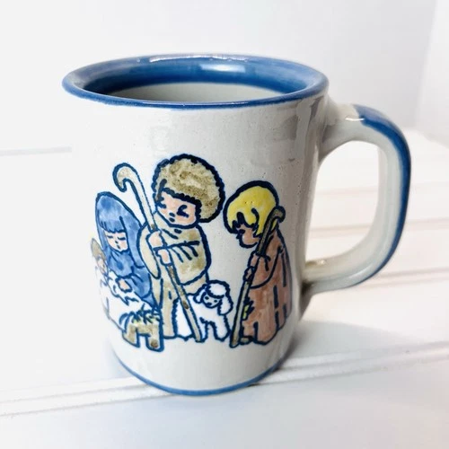 Vtg Louisville Stoneware Pottery Christmas Nativity Scene Coffee Cup Mug