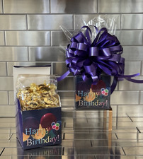Happy Birthday Werthers Hard Caramel Candy Gift Basket-Box Wrapped & Purple Bow