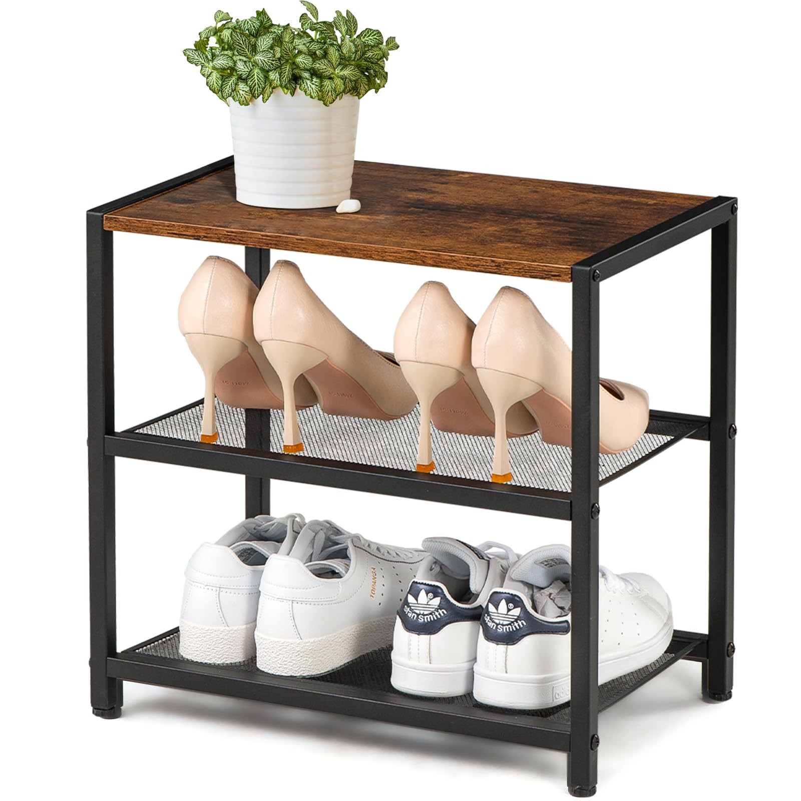 3-Tier Small Shoe Rack Wooden Shoe Shelf Storage for Entryway, Closet, Hallwa...
