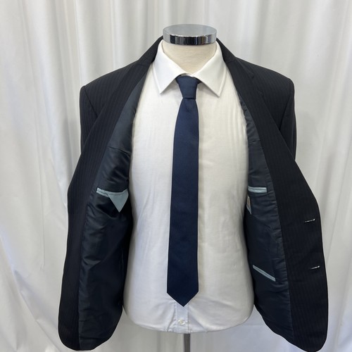 M&S Tailoring Navy Suit 2 Piece Wool Blend C40S W34 L31 Machine Washable Formal - Picture 10 of 19