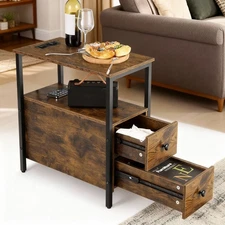 Sofa Side Table with USB Ports, Nightstand with Power Outlets for Small Spaces