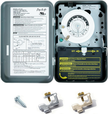 T104 24-Hour Heavy-Duty Mechanical Timer, 40A DPST Switch, 12 On/Off Cycles, 208