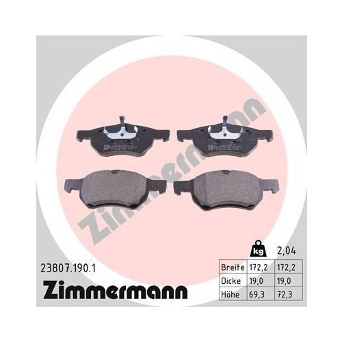 Plaquettes de frein Zimmermann 23807.190.1 pour Chrysler, garnitures organiques avant