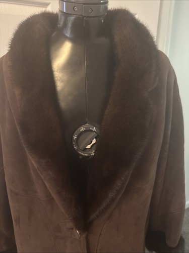 Free Balance Vintage Women’s Suede Mink Shearling Jacket Brown M/L - Picture 3 of 11
