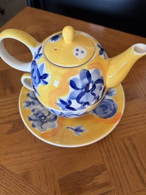 Herman Dodge & Son Tea Set, Hand Painted,  Yellow Blue Flowers Tea For One