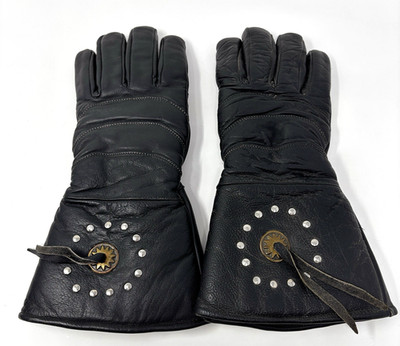 Vintage Leather Gauntlet Gloves Black Leather  Western Concho Studded XXL