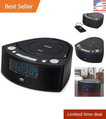Compact Dual Alarm Clock Radio with Stereo CD Player & USB Port - Elegant Design