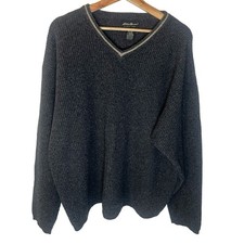 Vintage Eddie Bauer Sweater Mens XL Lambswool Blend Chunky Rib Knit V Neck
