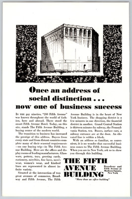1929 Advertising Print Ad  The Fifth Avenue Building Address Social Distinction