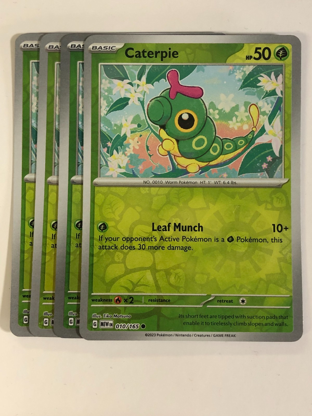 Pokemon TCG 151 4x Playset Reverse Holographic Caterpie 010/165 Near Mint